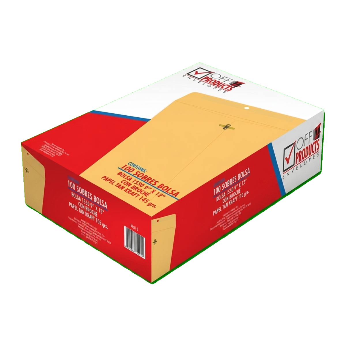 SOBRE MANILA CARTA 9 X 12 C/BROCHE CAJA C/100 OFFIZ